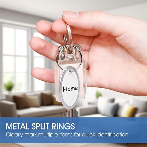 60 حزمة من علامات المفاتيح الورقية مع حلقات معدنية - ملصقات مفاتيح بيضاء قابلة للكتابة للاسم والأمتعة والحقائب وحقيبة الظهر - علامات مفاتيح مقاس 1.2 بوصة مع ملصقات in Kuwait