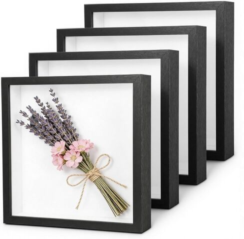 4 Pack Shadow Box Frames, 8 x 8 Inches Square Artificial Board Shadow Boxes Display Case, Black 3D Picture Frames for Photos, Dried Flowers, Wall Mounted Handicraft Photo Frame in Saudi Arabia