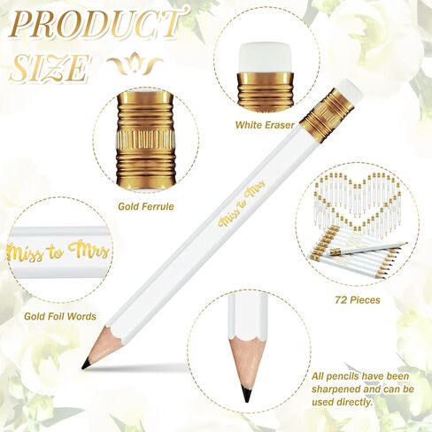 72 Pieces Bridal Shower Game Pencils Wedding Pencils Pre Sharpened Mini Short 4 Inch Game Bridal for Wedding Shower Favors Presents Gifts Golf Classroom School(Novel) in Saudi Arabia