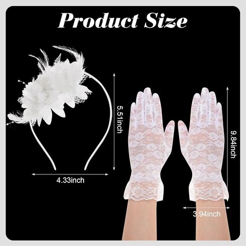 Heliltd Vintage Tea Party Fascinator for Women, Pearl Necklace Bracelet Bangle Earrings Gloves Fascinator Headband for Church in Saudi Arabia