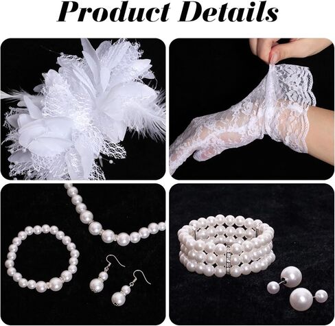 Heliltd Vintage Tea Party Fascinator for Women, Pearl Necklace Bracelet Bangle Earrings Gloves Fascinator Headband for Church in Saudi Arabia