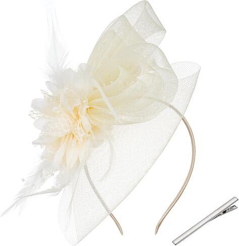 Fascinators Hats for Women, Fascinator Headband Tea Party Hat with Clip Pearl Veil Feather Headpiece for Wedding Party in Saudi Arabia