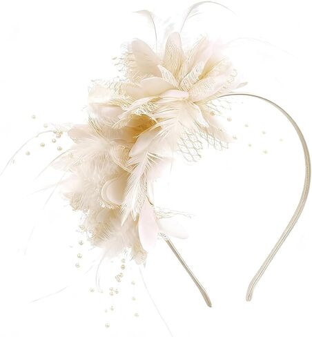 قبعة Fascinators للنساء لحفلات الشاي، عصابة رأس من الدانتيل والريش من أجل حفلات الزفاف والكوكتيل في الكنيسة in Kuwait