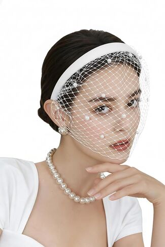 BABEYOND 1920s Mesh Veil Headband - Vintage Flapper Bridal Wedding Tea Party Fascinator Birdcage Veil with Beads for Women in Saudi Arabia