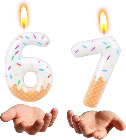 6 7 Birthday Decorations, 67 Birthday Decorations Candles, 6 Candle, 7 Candle,Ice Cream Number Candles for Birthday Cake Women, 6th Birthday Party, Donut Party Decoration in Kuwait