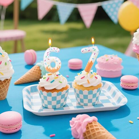 6 7 Birthday Decorations, 67 Birthday Decorations Candles, 6 Candle, 7 Candle,Ice Cream Number Candles for Birthday Cake Women, 6th Birthday Party, Donut Party Decoration in Kuwait