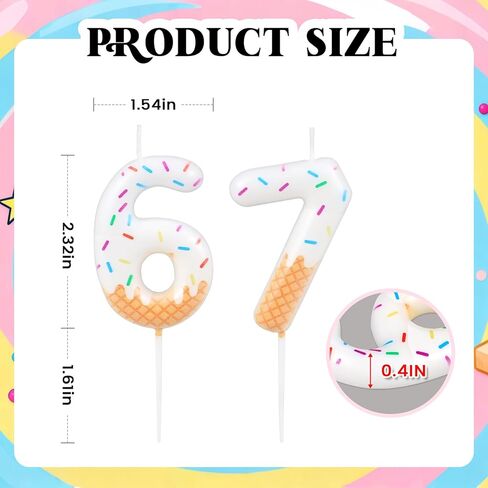 6 7 Birthday Decorations, 67 Birthday Decorations Candles, 6 Candle, 7 Candle,Ice Cream Number Candles for Birthday Cake Women, 6th Birthday Party, Donut Party Decoration in Kuwait