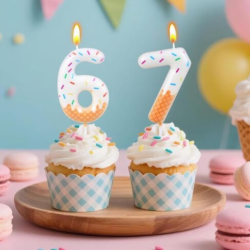 6 7 Birthday Decorations, 67 Birthday Decorations Candles, 6 Candle, 7 Candle,Ice Cream Number Candles for Birthday Cake Women, 6th Birthday Party, Donut Party Decoration in Kuwait