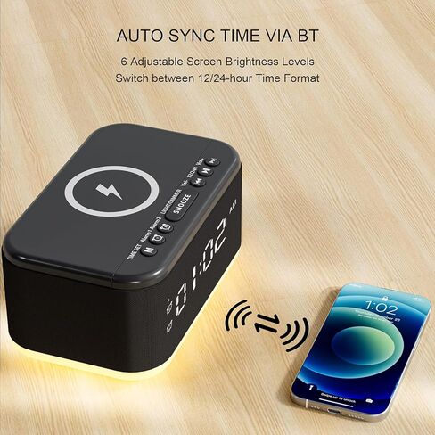 Alarm Clock Speaker Wireless Charger, Digital Alarm Clocks Bedrooms Bluetooth, Alarm Clock Dimmable Light Bedrooms Bluetooth Speaker Dual Alarm Snooze 12/24H Dimmer Support USB AUX, Black in Saudi Arabia