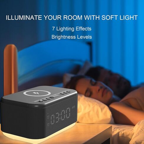 Alarm Clock Speaker Wireless Charger, Digital Alarm Clocks Bedrooms Bluetooth, Alarm Clock Dimmable Light Bedrooms Bluetooth Speaker Dual Alarm Snooze 12/24H Dimmer Support USB AUX, Black in Saudi Arabia