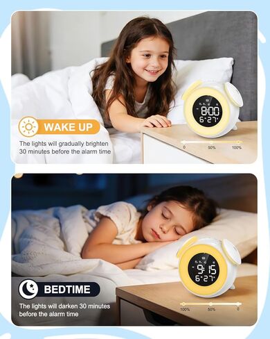 ساعة منبه للأطفال، ساعة تدريب على النوم للأطفال الصغار، مناسبة لإيقاظ ساعة منبه مع ضوء ليلي بـ 9 ألوان، 7 أصوات مهدئة، منبه مزدوج، هدية عيد ميلاد للأولاد والبنات والأطفال in Kuwait