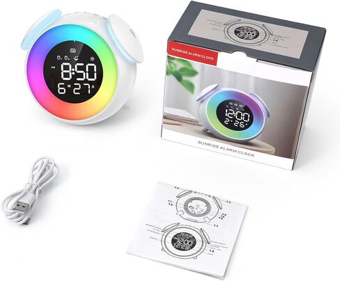 ساعة منبه للأطفال، ساعة تدريب على النوم للأطفال الصغار، مناسبة لإيقاظ ساعة منبه مع ضوء ليلي بـ 9 ألوان، 7 أصوات مهدئة، منبه مزدوج، هدية عيد ميلاد للأولاد والبنات والأطفال in Kuwait