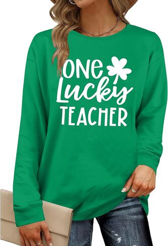 St. Patrick's Day Teacher Sweatshirt Women: One Lucky Teacher Shirt Lucky Irish Shamrock Pullover Tops in Saudi Arabia