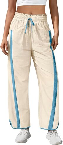 السراويل المسار النسائية المرأة برميل بانت واسعة الساق السراويل عارضة مطاطا مخصر Y2K السراويل الفضفاضة in Kuwait