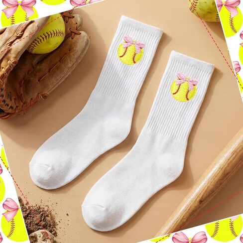 12 Pcs Softball Team Socks Gifts Bulk for Women, Pink Bow Softball Embroidered Socks Gifts Bulk for Women Girls Team Players Lovers Accessories in Kuwait