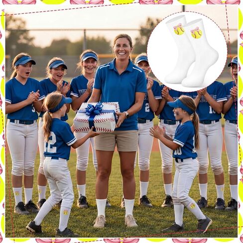 12 Pcs Softball Team Socks Gifts Bulk for Women, Pink Bow Softball Embroidered Socks Gifts Bulk for Women Girls Team Players Lovers Accessories in Kuwait