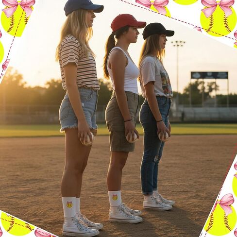 12 Pcs Softball Team Socks Gifts Bulk for Women, Pink Bow Softball Embroidered Socks Gifts Bulk for Women Girls Team Players Lovers Accessories in Kuwait