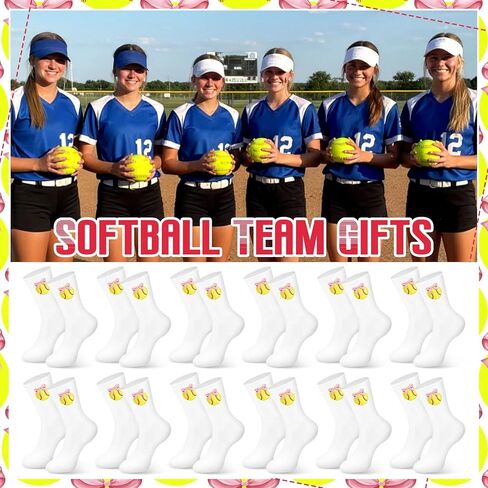 12 Pcs Softball Team Socks Gifts Bulk for Women, Pink Bow Softball Embroidered Socks Gifts Bulk for Women Girls Team Players Lovers Accessories in Kuwait