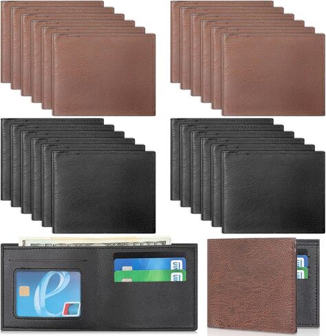24 قطعة محفظة للرجال، محافظ جلدية للرجال بالجملة للنقش بنفسك، مع مشبك نقود، حامل بطاقات، محفظة فارغة من البولي يوريثان لعيد الأب للرجال والموظفين وهدايا عيد الميلاد (12 أسود و12 بني) in Kuwait