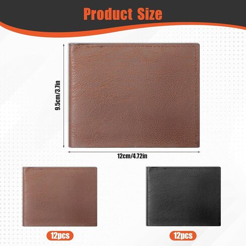 24 قطعة محفظة للرجال، محافظ جلدية للرجال بالجملة للنقش بنفسك، مع مشبك نقود، حامل بطاقات، محفظة فارغة من البولي يوريثان لعيد الأب للرجال والموظفين وهدايا عيد الميلاد (12 أسود و12 بني) in Kuwait