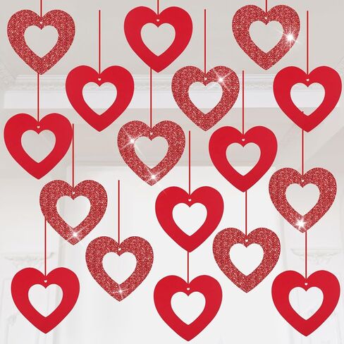 28Pcs Valentine's Day Decorations Valentines Glitter Heart Hanging Swirls Heart Love Cutouts Ornament for Bridal Shower Engagement Anniversary Wedding Valentine Party Supplies Decoration in Saudi Arabia
