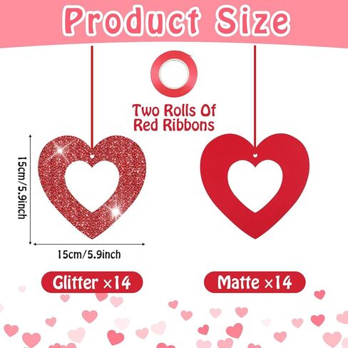 28Pcs Valentine's Day Decorations Valentines Glitter Heart Hanging Swirls Heart Love Cutouts Ornament for Bridal Shower Engagement Anniversary Wedding Valentine Party Supplies Decoration in Saudi Arabia