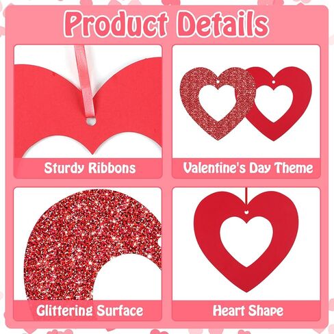 28Pcs Valentine's Day Decorations Valentines Glitter Heart Hanging Swirls Heart Love Cutouts Ornament for Bridal Shower Engagement Anniversary Wedding Valentine Party Supplies Decoration in Saudi Arabia