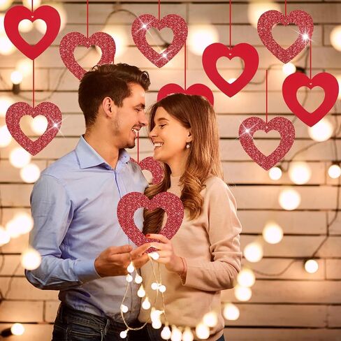 28Pcs Valentine's Day Decorations Valentines Glitter Heart Hanging Swirls Heart Love Cutouts Ornament for Bridal Shower Engagement Anniversary Wedding Valentine Party Supplies Decoration in Saudi Arabia