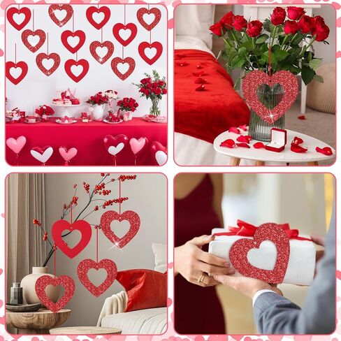 28Pcs Valentine's Day Decorations Valentines Glitter Heart Hanging Swirls Heart Love Cutouts Ornament for Bridal Shower Engagement Anniversary Wedding Valentine Party Supplies Decoration in Saudi Arabia