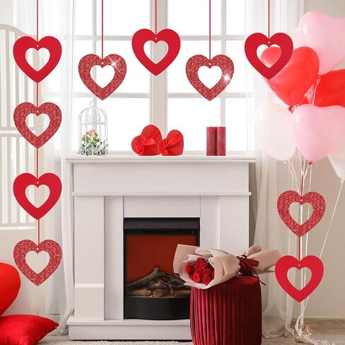 28Pcs Valentine's Day Decorations Valentines Glitter Heart Hanging Swirls Heart Love Cutouts Ornament for Bridal Shower Engagement Anniversary Wedding Valentine Party Supplies Decoration in Saudi Arabia