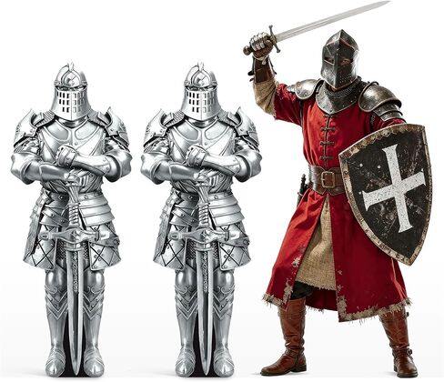 2 PCS Life Size Medieval Knight Cardboard Cutout, Medieval Party Decorations Life Size Suit of Armor Photo Booth Props Backdrops for Medieval Party Renaissance Ancient Knight Castle Decor in Kuwait