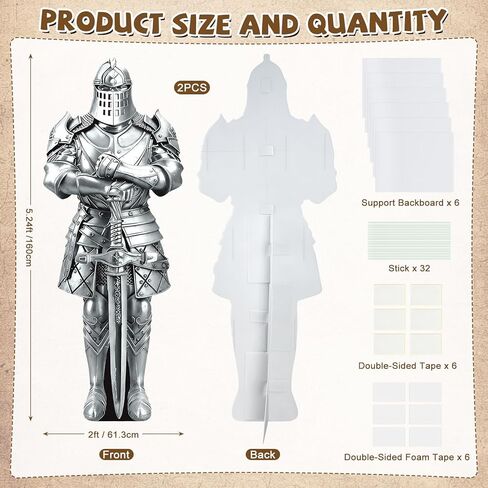 2 PCS Life Size Medieval Knight Cardboard Cutout, Medieval Party Decorations Life Size Suit of Armor Photo Booth Props Backdrops for Medieval Party Renaissance Ancient Knight Castle Decor in Kuwait