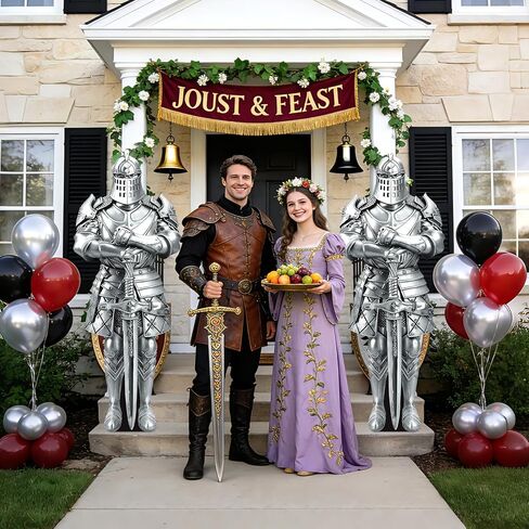 2 PCS Life Size Medieval Knight Cardboard Cutout, Medieval Party Decorations Life Size Suit of Armor Photo Booth Props Backdrops for Medieval Party Renaissance Ancient Knight Castle Decor in Kuwait