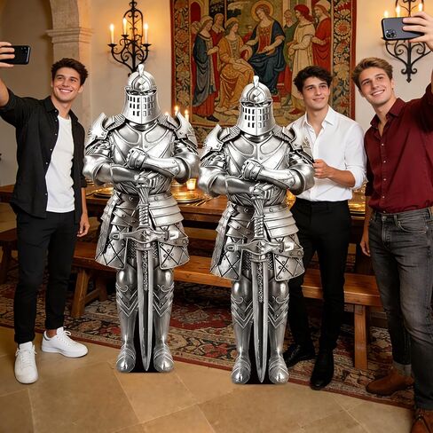 2 PCS Life Size Medieval Knight Cardboard Cutout, Medieval Party Decorations Life Size Suit of Armor Photo Booth Props Backdrops for Medieval Party Renaissance Ancient Knight Castle Decor in Kuwait
