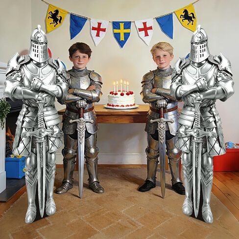 2 PCS Life Size Medieval Knight Cardboard Cutout, Medieval Party Decorations Life Size Suit of Armor Photo Booth Props Backdrops for Medieval Party Renaissance Ancient Knight Castle Decor in Kuwait