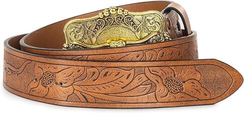 IZUS Western-Belts for Men Cowboy-Boy-Style Retro Cowgirl County Belt with 1.5"-wide Bull-Floral-PU-Strap Women Waist-Belts in Saudi Arabia