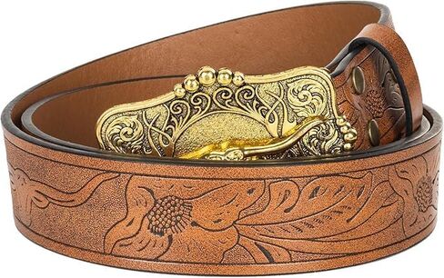IZUS Western-Belts for Men Cowboy-Boy-Style Retro Cowgirl County Belt with 1.5"-wide Bull-Floral-PU-Strap Women Waist-Belts in Saudi Arabia
