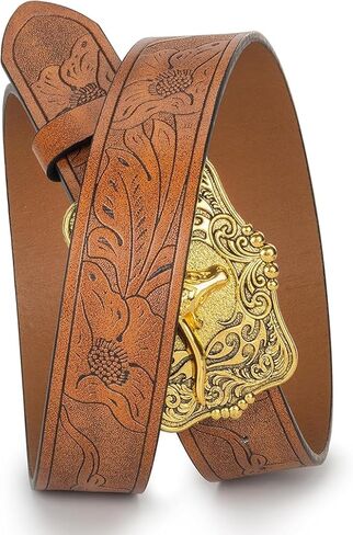IZUS Western-Belts for Men Cowboy-Boy-Style Retro Cowgirl County Belt with 1.5"-wide Bull-Floral-PU-Strap Women Waist-Belts in Saudi Arabia
