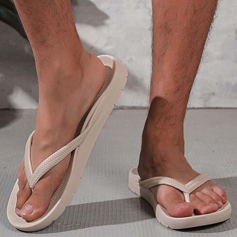 Flip Flops for Men with Arch Support Comfortable Slide Sandals Slip Resistant Shower Shoes Walking Thong Sandals,Khaki in Saudi Arabia
