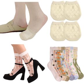 نصف جوارب بدون عرض 4 أزواج من الجوارب لأصابع القدم والبغال والجوارب الشفافة للنساء 6 أزواج in Kuwait
