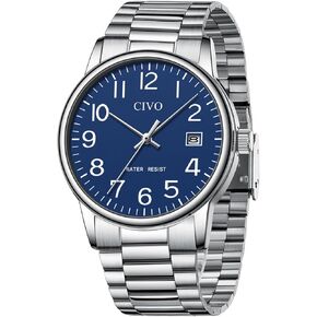 CIVO Watches for Men Analog Quartz: Waterproof Watch with Numeral Dial Easy to Read for Seniors Low-Vision - Black Dress Mens Wrist Watch Stainless Steel - Gifts for Husband Father at Birthday in Kuwait
