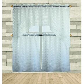 BH Home & Linen 3-Piece Floral Embroidered Window Kitchen Curtains Set (Majestic Green) in Saudi Arabia