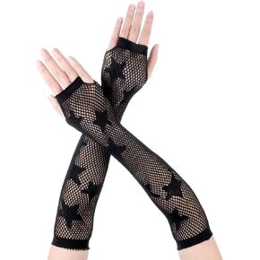 Yolev Fishnet Gloves Fingerless Five-Pointed Star Gloves Long Fishnet Arm Sleeves Black Mesh Gloves for Women Cosplay Punk 80s Emo Party Halloween Costume Scene Accessories in Saudi Arabia