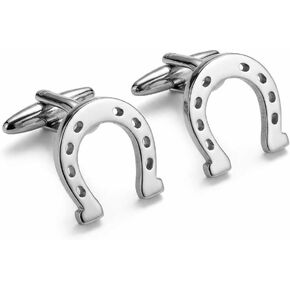 Men’s Lucky Horseshoe Cufflinks – Stainless Steel Equestrian-Themed Cuff Links with Gift Box & Polishing Cloth – Available in Silver & Gold in Kuwait