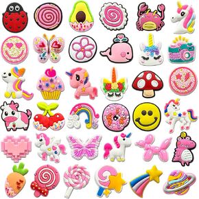 36-Piece Cute Pink Croc Charms for Girls & Kids – Kawaii Butterfly, Heart, Unicorn, Rainbow, Animal, Fruit, Ice Cream, Lollipop & Happy Face Charms, Adorable Shoe Accessories for Clogs and Sandals, Birthday Gift & Party Favor in Saudi Arabia