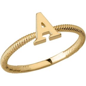 خاتم بتصميم حبل قابل للتكديس من الذهب الأصفر عيار 10 قيراط للنساء من الألف إلى الياء in Kuwait