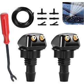 10 PCS Car Windshield Washer Nozzle Tools, Double-hole Spray Jet with T-type I-type Y-type Adapter and 6.5 Ft Hose, Anti-leak Wiper Arm Nozzle Kit, Universal Washer Replacement (Multicolored) in Kuwait