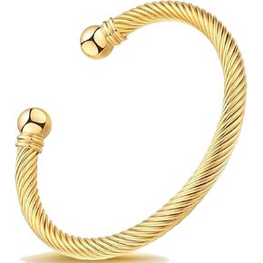 Stainless Steel Twisted Cable Wire Bracelet for Women, Adjustable Open Cuff Bangle, Vintage Designer Style Stackable Fashion Jewelry, Anniversary Birthday Gift in Kuwait