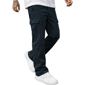 Men's Casual Cargo Pants Elastic Waist Hiking Work Pants Stretch Straight Leg Trousers with Multi Pockets in Kuwait