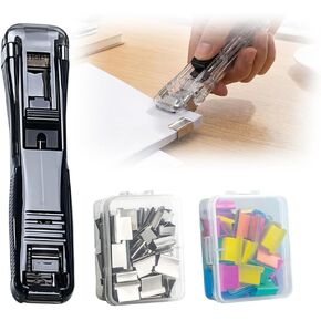 Portable Binder Clip Stapler, 2026 New Reusable Portable Paper Clam Clip Dispenser, 100 Metal Refill Clips (50 Silver + 50 Color) for Home, School, Desk Office (White-3PCS) in Saudi Arabia